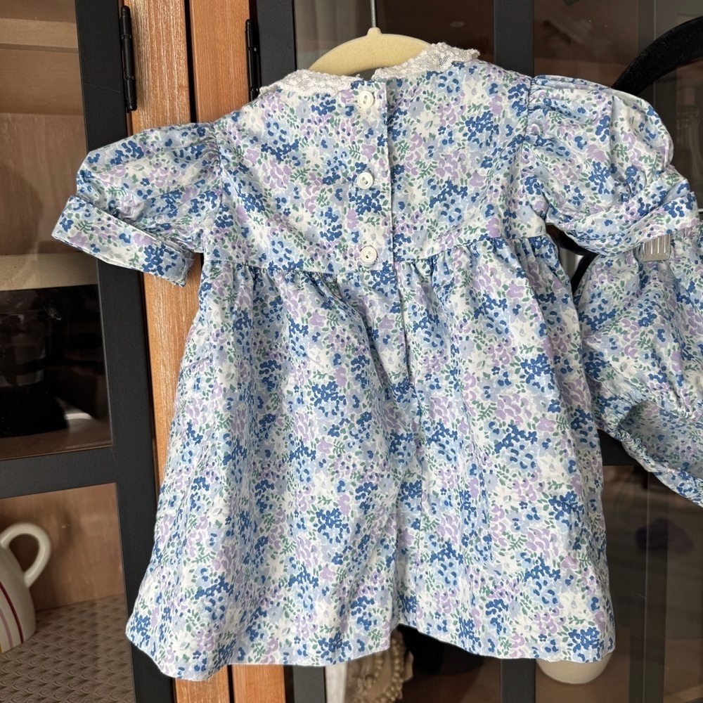 Vintage Laura Ashley dress set floral lace collar baby girl bloomers print puff - Picture 6 of 12